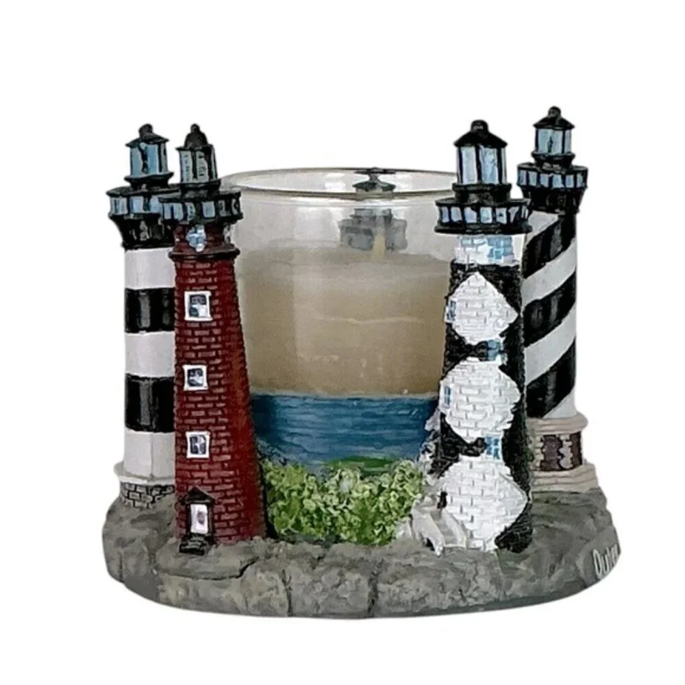 Lighthouse Candle Holder Figurines Outer Banks Nautical Collectible Vintage 3 PC